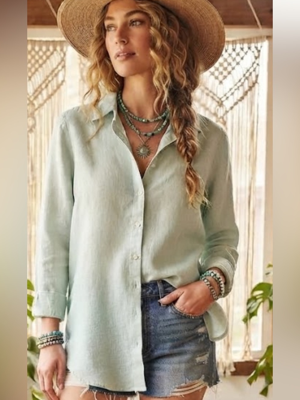 Lands’ End Women’s Linen Button-Front Shirt Size 12 • 100% Linen